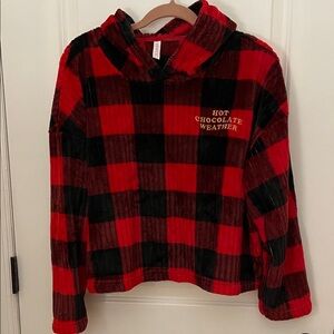 Red and Black Plaid Loungewear with Hoodie with matching lounge pants.
